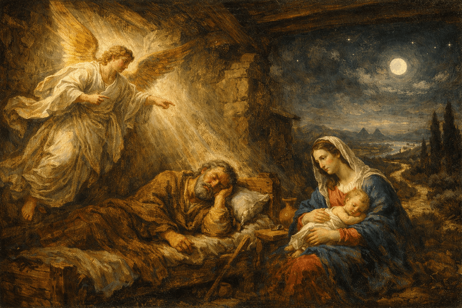 El sueño de San José para huir a Egipto